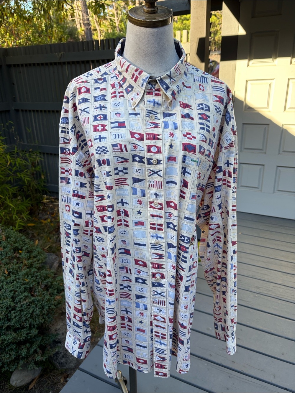 Tommy Hilfiger Long-Sleeve Nautical Flag Print Button-Down - Cream, Red, Blue